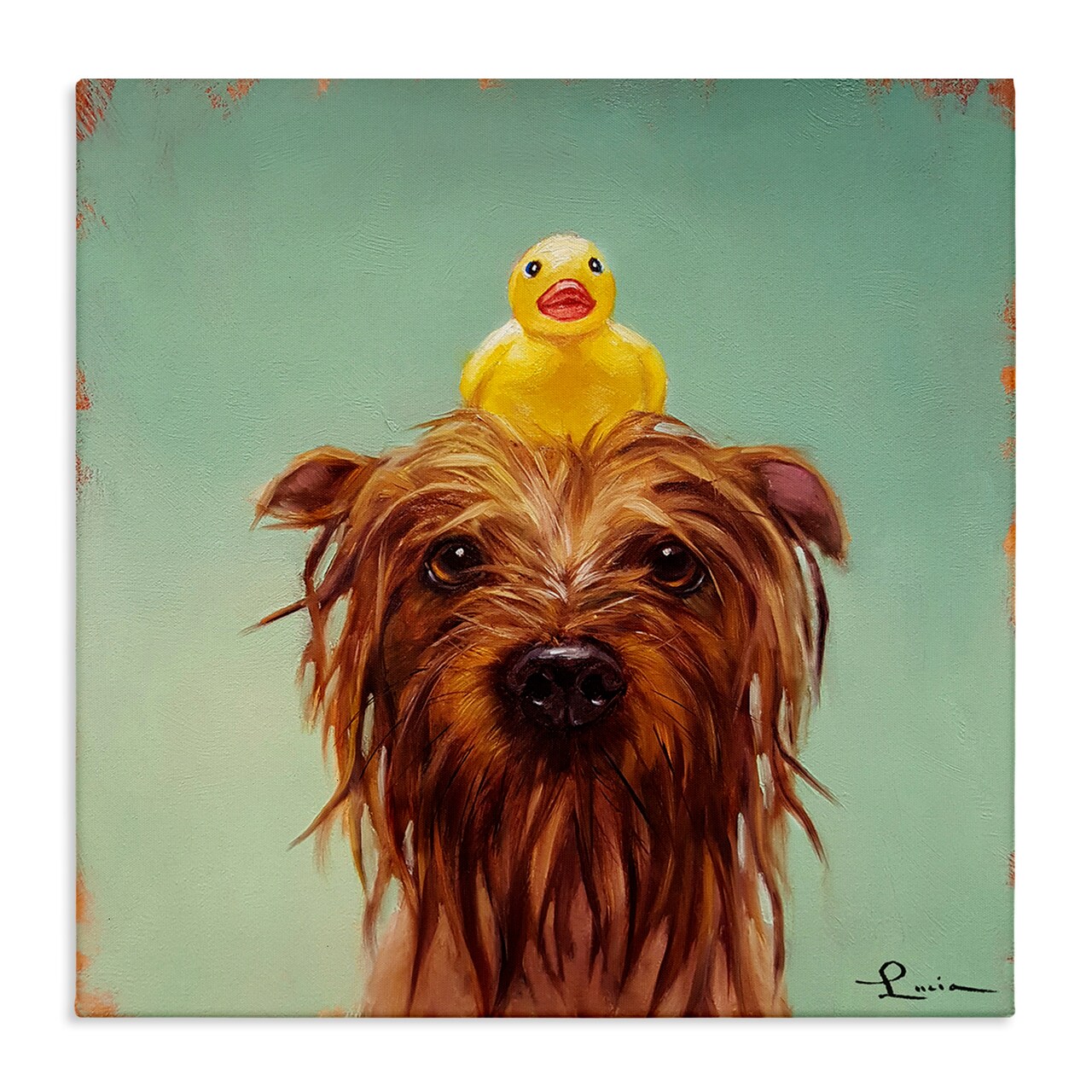 Stupell Industries Wet Dog with a Rubber Ducky Canvas Wall Art